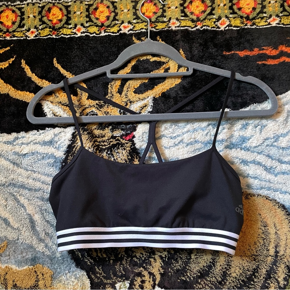 Adidas Monochrome Striped Sports Bra